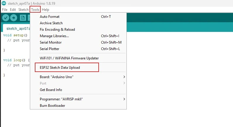 esp32 sketch data upload