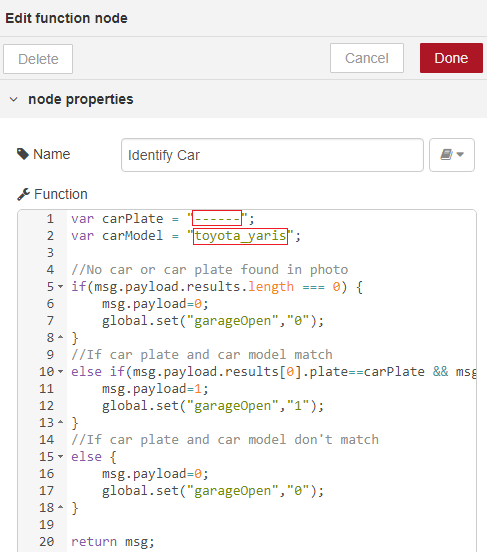 Car Plate Recognition System with Raspberry Pi and Node-RED 33 function node