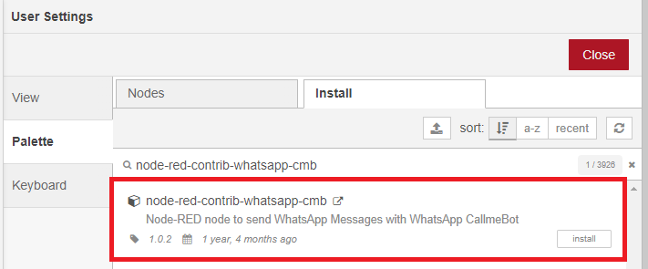Node-RED install Whatsapp nodes