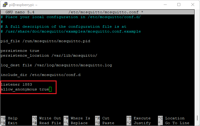 Install Mosquitto MQTT Broker on Raspberry Pi 7 mosquitto configuration file
