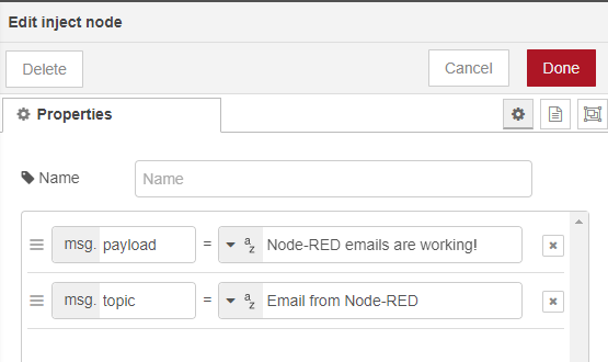 Node-RED: Send Email Notifications 13 Node-RED send email inject node