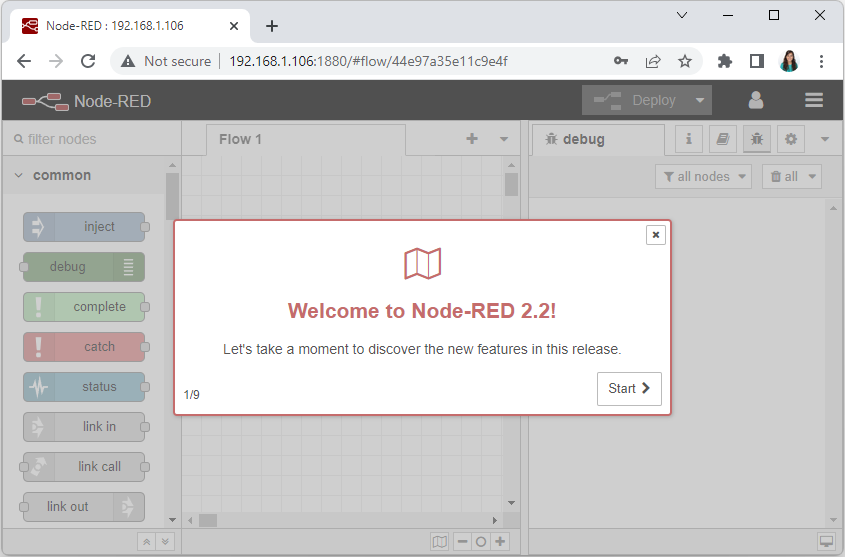 Node-RED Welcome Screen