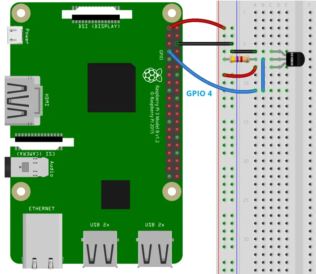 Raspberry Pi: Temperature Readings with DS18B20 Sensor (Python) 6 Raspberry Pi with DS18B20 Temperature Sensor Wiring