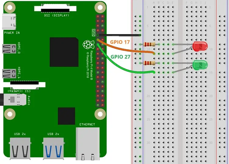 Raspberry Pi Wire two LEDs