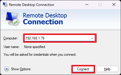 remote desktop connection software type raspberry pi ip address