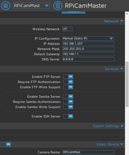 services configuration